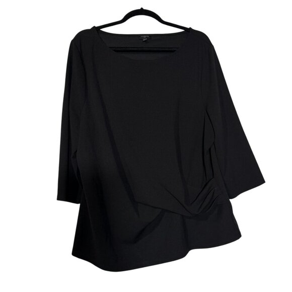 Talbots 3/4 Sleeve Faux Wrap Blouse Scoop Neck Black Size 3X Stretch Lagenlook - Picture 1 of 8